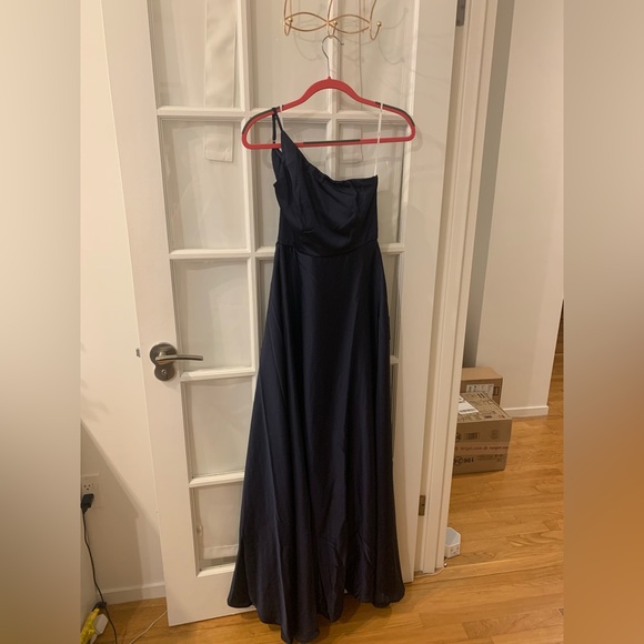 Lulu’s Love's Calling Navy Satin One-Shoulder Maxi Dress - Picture 2 of 3